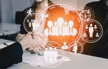 Human Resources Recruitment and People Networking Concept. Modern graphic interface showing...