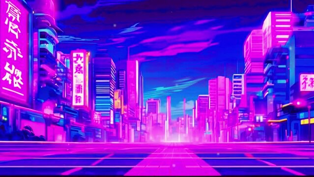 Elements of vaporwave aesthetics, such as neon grids or glowing lines, subtly fade in and out in the background, enhancing the city lights and creating a retro-futuristic feel, 4K High-Quality Japanes