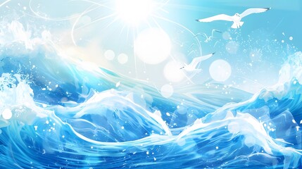 Summer background and banner with water, splash and waves in vector abstract shape. 