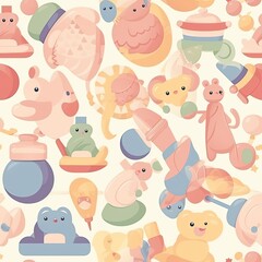 Obraz premium Seamless background, texture, backdrop, pattern, wallpaper with children cartoon toys.