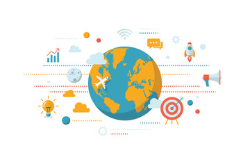 Global vector design of digital business on white background
