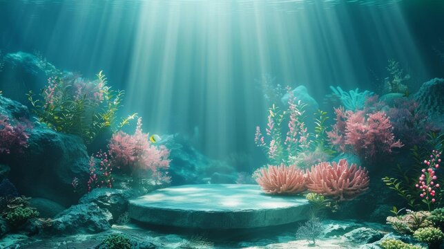An ancient stone pedestal sits on the ocean floor