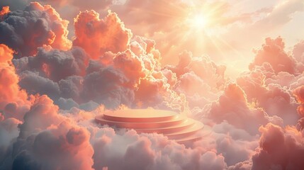 A beautiful landscape image of a podium floating in the clouds.