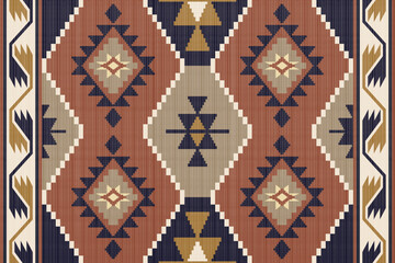 Navajo Native America South Western inspired area rugs ethnic decor style. tribal vector seamless pattern. Indian ornament Boho geometric ornament.folk.orientel. Window .blanket, rug. Woven carpet