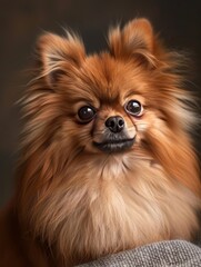 Obraz premium A small brown dog sitting on a couch.