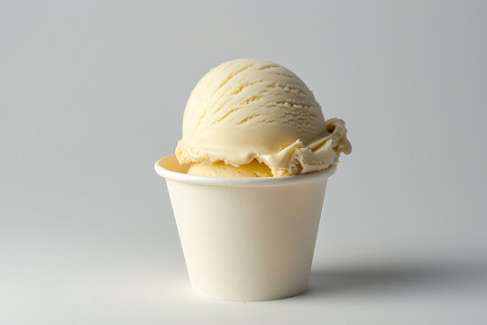 Maple flavor ice cream scoop on white blank empty paper cup