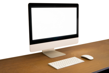 computer monitor with mouse on minimalist table