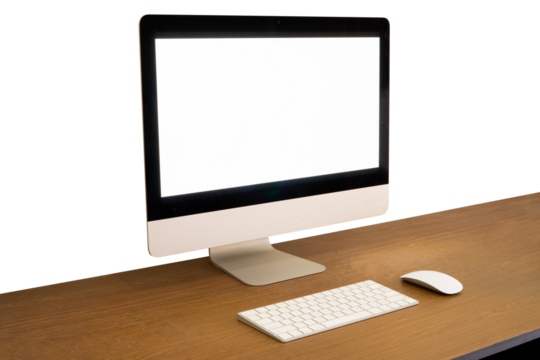 computer monitor with mouse on minimalist table