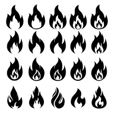 fire flames set with transparant background