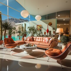 modern villa pool interior, scandinavian interior design