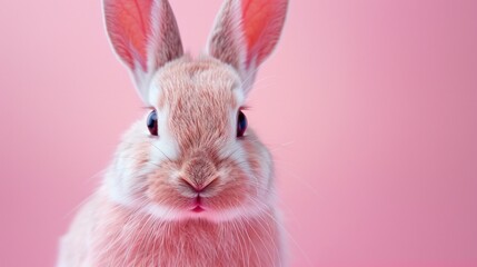 Obraz premium A rabbit is sitting on a pink background.