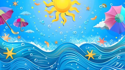 Summer background and banner with water, splash and waves in vector abstract shape. 