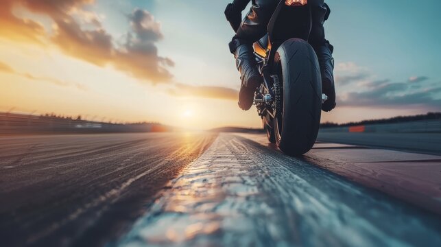 Motorcycle accelerating towards the finish line in an intense and exhilarating race to the end