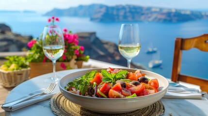 Local Restaurant on Santorini Island Serves Traditional Greek Salad
