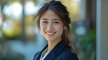 A smiling woman in a business suit.