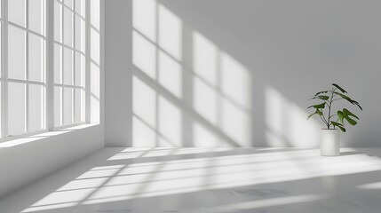 Fototapeta premium Abstract white background with shadows and light, modern interior design for product presentation. Mock up template in the style of modern interior design