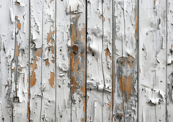 A seamless pattern of white wooden planks with peeling paint. Created with Ai