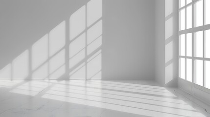 Abstract white background with shadows and light, modern interior design for product presentation. Mock up template in the style of modern interior design