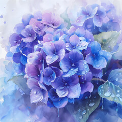 透明水彩で描かれた紫陽花