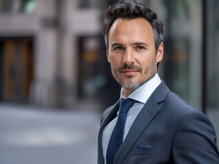 Fototapeta premium A man in a suit and tie standing outside.