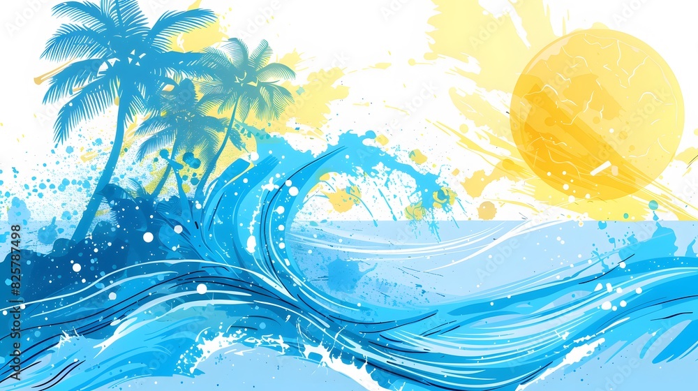 Poster summer background and banner with water, splash and waves in vector abstract shape.