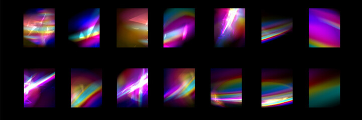 Crystal light glasses effect sparkle prism glare reflection effect. Banner optical rainbow lights, glare, leak, streak overlay. falling confetti.