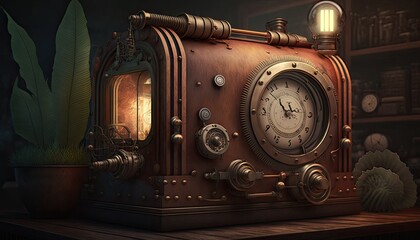 Steampunk conceptual background on history, mysticism, astrology, science, etc. Retro style.