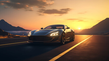 Obraz premium Luxurious car on the highway. Generative AI