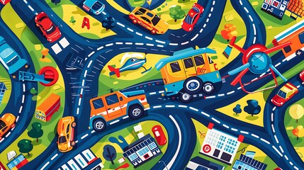 Vibrant Blanket Design for Boys with Racing Cars, Monster Trucks, and More on Road Trip Adventure