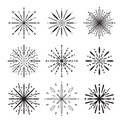 Obraz premium Firework line icon. Exploding festival fireworks set, Isolated on white background. Flat doodle style. Design concept for holiday banner, poster, flyer, greeting card, decorative elements
