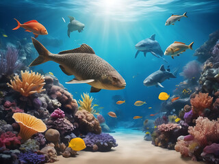 Fototapeta premium A Beautiful portrait of the aquatic life for background with copy space 