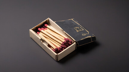 a close up of a Matches box along with a burnt matchstick placed beside it in an isolated plain background with copy space
