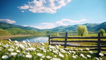 A stunning spring day landscaping views of fertile land surrounded beautiful green vegetation, wide stretches of hills and mountains with clear skies in spring