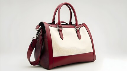 Burgundy and Cream Leather Handbag with Minimalist Design for Confident and Professional Women