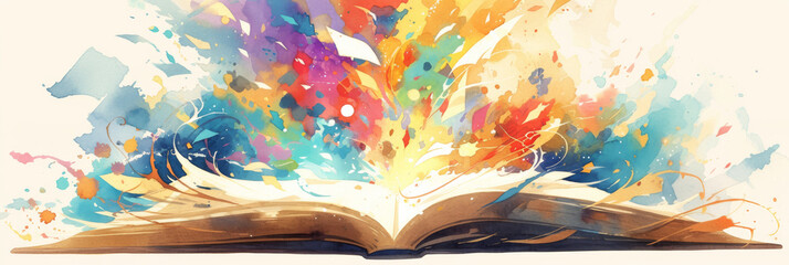 Colorful Artistic Explosion Emerging from an Open Book   Imagination and Creativity Concept
