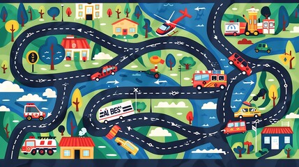 Vibrant Blanket Design for Boys: Race Cars, Monster Trucks, Helicopters, Police Cars, Tractors, and More on Roads