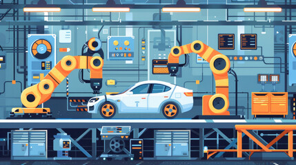 Fototapeta premium Robotic System in Car Production Illustration