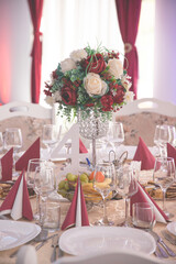 Luxury, elegant wedding reception table arrangement, floral centerpiece