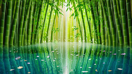 A pure pond in a bamboo grove