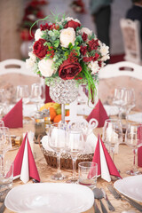 Luxury, elegant wedding reception table arrangement, floral centerpiece