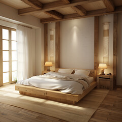 Interior Warm Butter Wood Furniture Bedroom