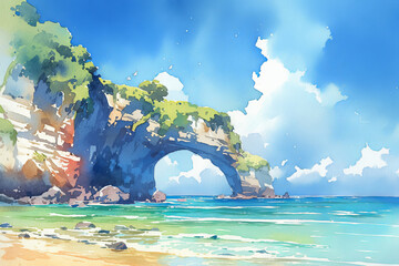 Fototapeta premium Tropical Seaside Arch with Clear Blue Skies and Crystal Waters