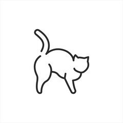 Black cat icon. Simple silhouette of a cat with its tail raised, commonly associated with superstition and folklore. Ideal for pet-related content and Halloween themes. Vector illustration