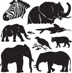 Animal Black Silhouette Clipart on white background
