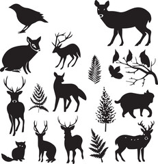 Animal Black Silhouette Clipart on white background