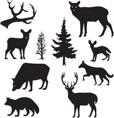 Animal Black Silhouette Clipart on white background
