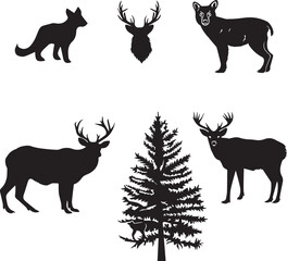 Animal Black Silhouette Clipart on white background