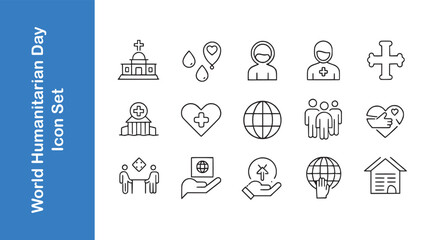 World humanitarian day line icon set with editable outline.