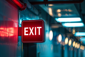 Emergency exit sign, with writing "EXIT" sign indicating emergency escape route