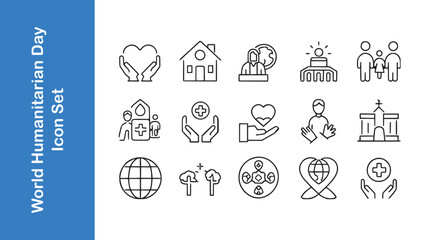 World humanitarian day line icon set with editable outline.